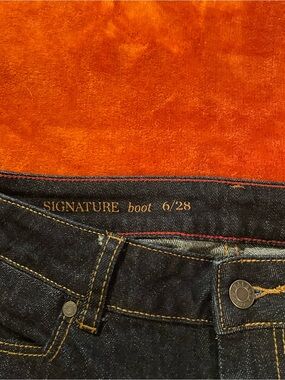 Talbots Signature Boot Cut Jeans in Dark Indigo with Red Stitching